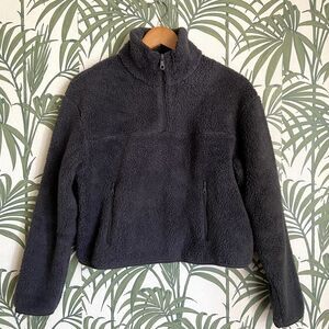 Girlfriend Collective Half Zip Teddy Fleece Crop Pullover Oversized Sweater XS